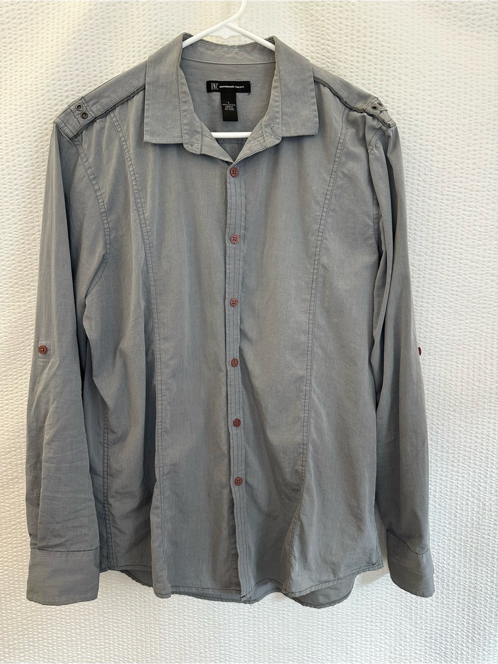 INC International Concepts Gray Cotton Long Sleeve Button Down Shirt Men’s Large